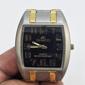 Denacci Men's Watch 38MM Black Dial Gold Gray‎ Bracelet Band 6" New Battery